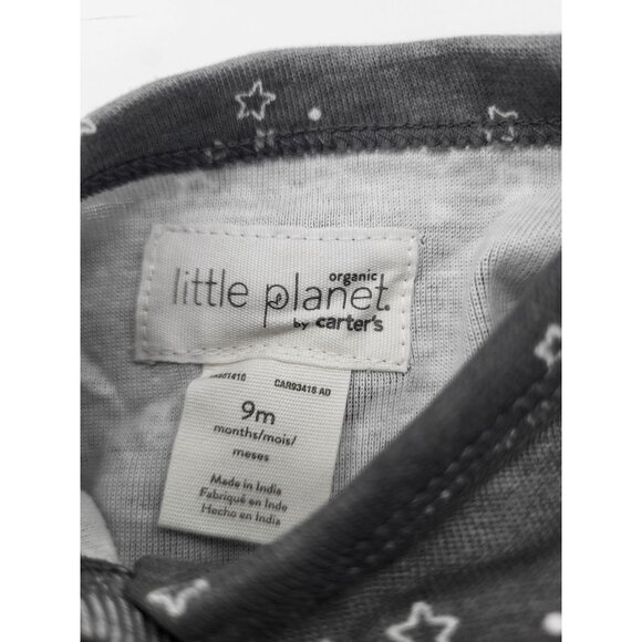 LITTLE PLANET BY CARTER'S Organic 2 PC Set Gray Stars Pants Button Up Top 9M - Picture 5 of 5